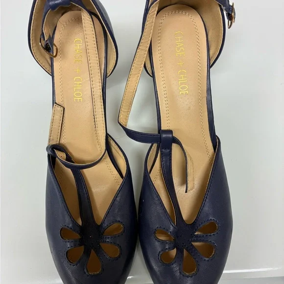 Chase + Chloe Navy Cutout Heels - Picture 2 of 5